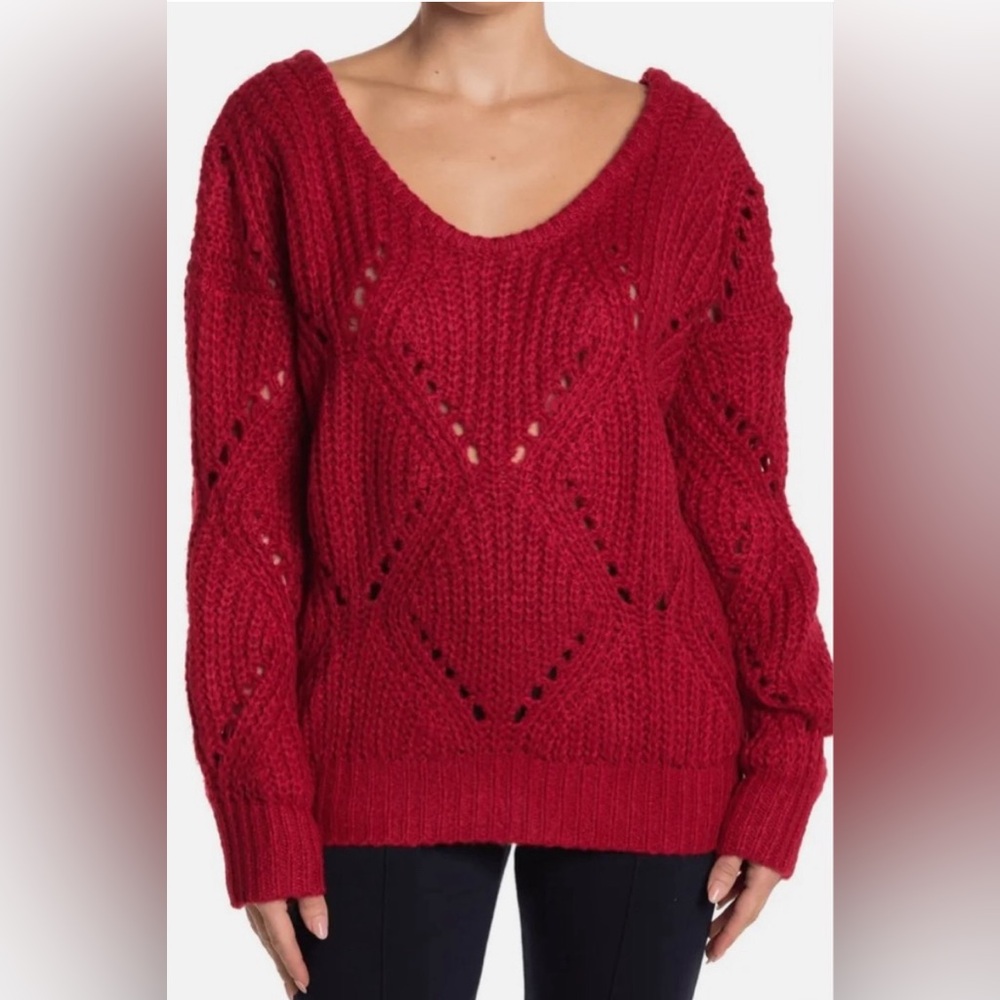NWT Frnch Paris Chunky Cable Knit Sweater, Red, Size S/M